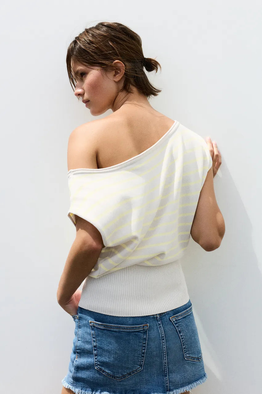 Asymmetrical Short Sleeve Knit Top