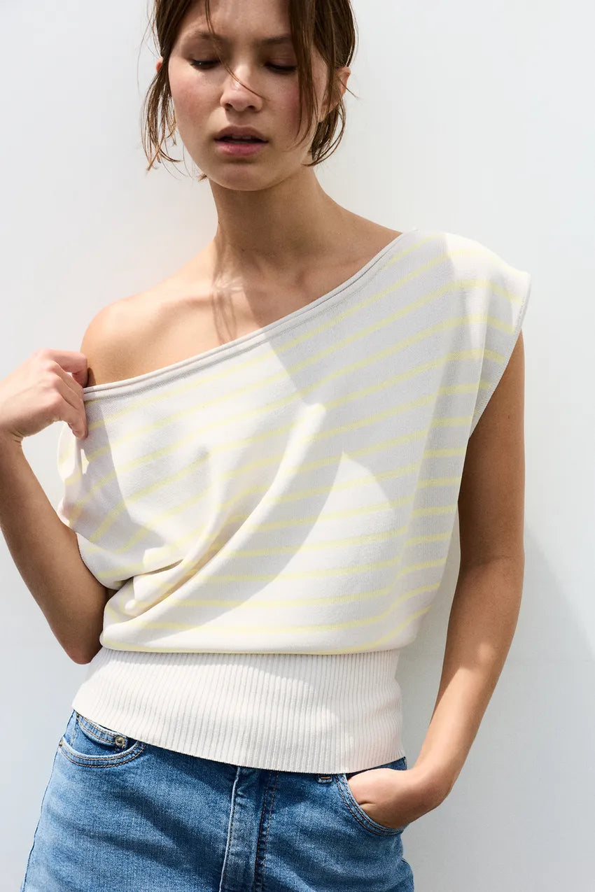 Asymmetrical Short Sleeve Knit Top