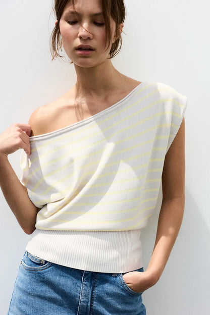 Asymmetrical Short Sleeve Knit Top
