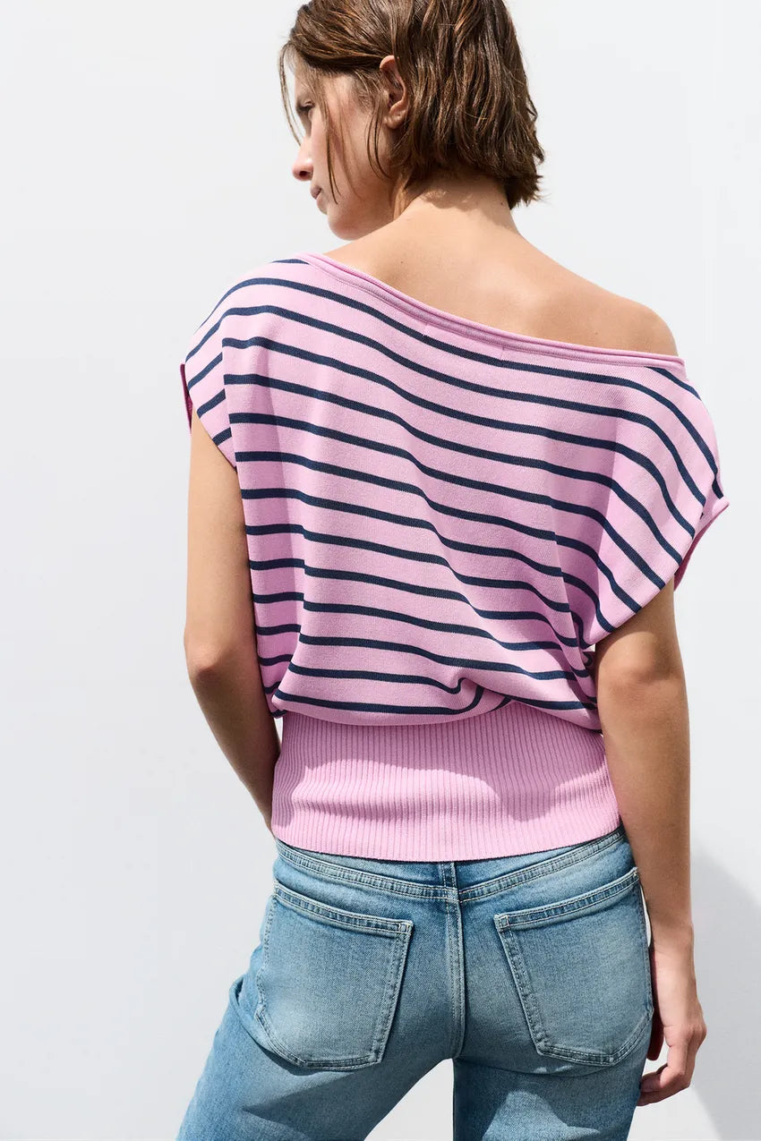 Asymmetrical Short Sleeve Knit Top