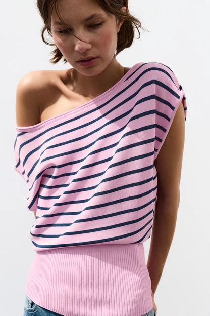 Asymmetrical Short Sleeve Knit Top